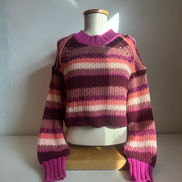 Free People Sweaters - Free People Striped Knit Sweater Pink | Size: Small